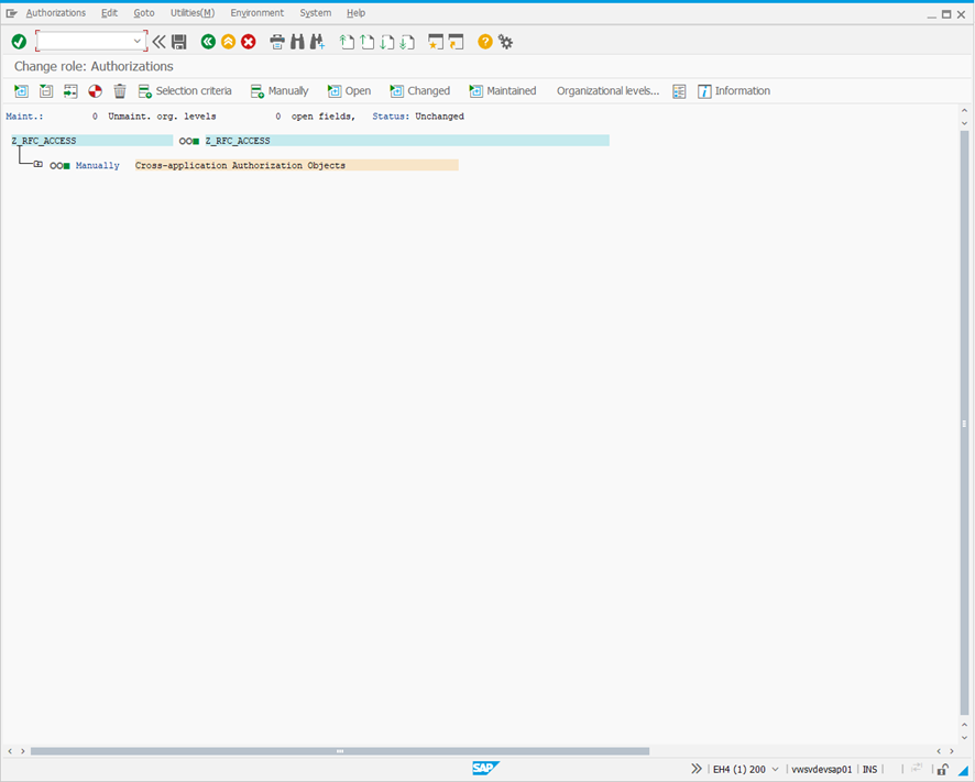 Change role: Authorizations screen.