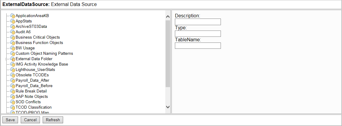 External Data Source dialog.