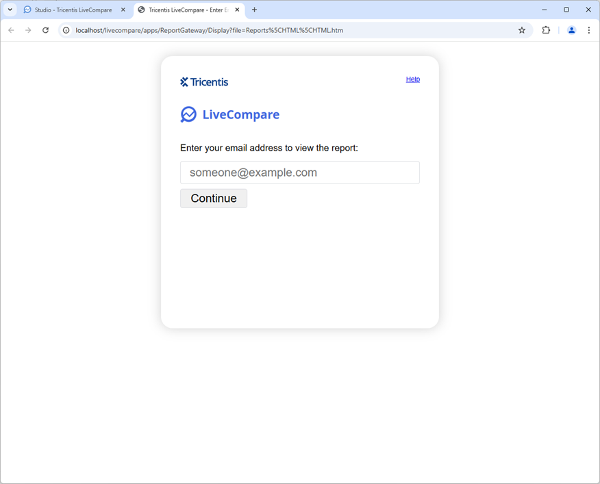 Enter Email Address to Access Report screen.