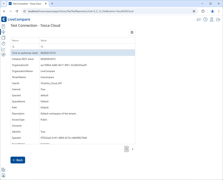 Test Connection screen (Test Repository).