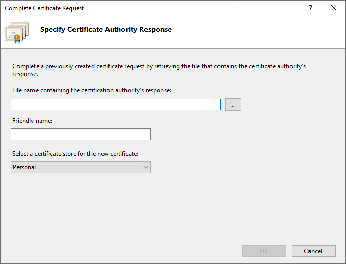 Complete Certificate Request diialog.
