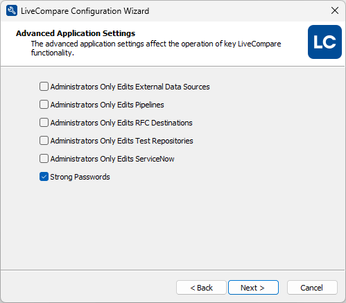 Advanced Application Settings screen.