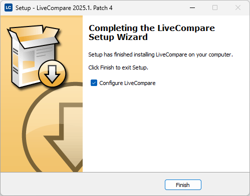 Completing the LiveCompare Setup Wizard screen.