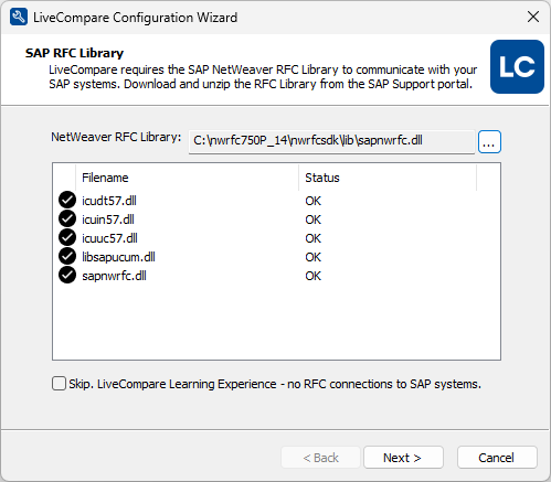 SAP RFC Library screen.