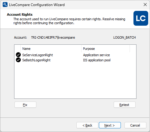 Account Rights screen.