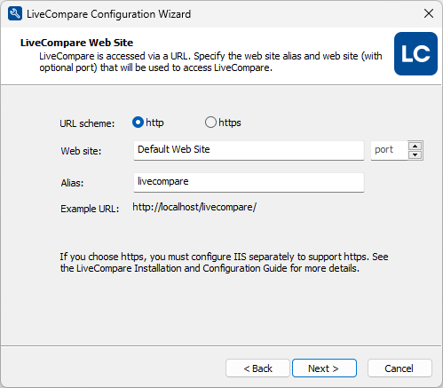 LiveCompare Web Site screen.