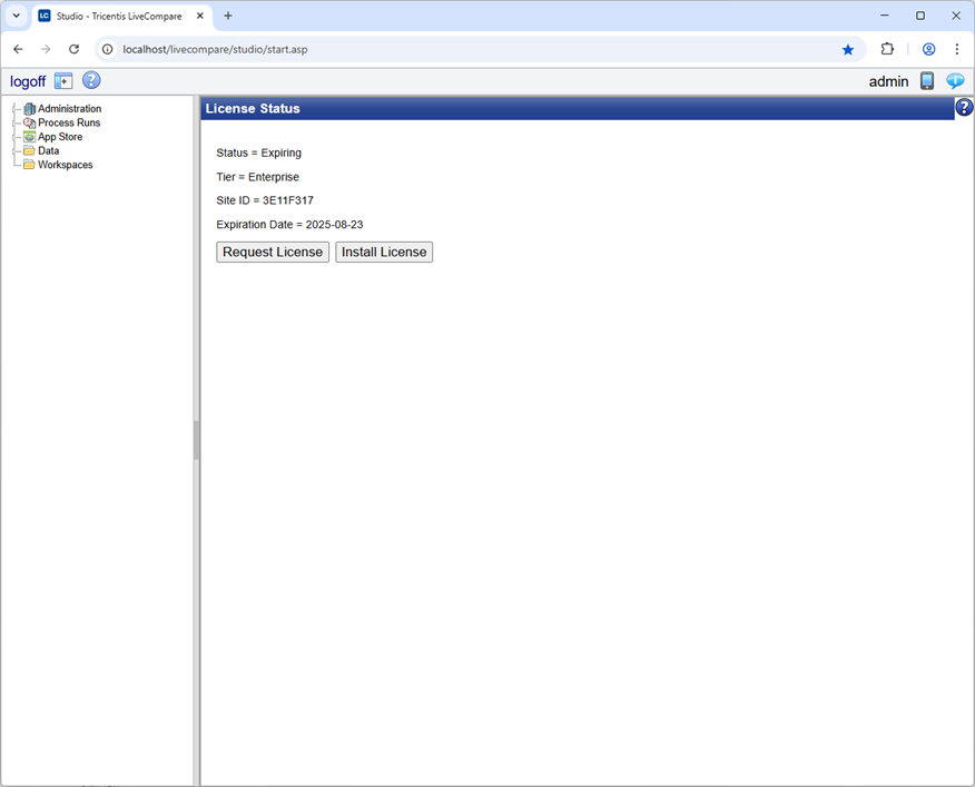License status screen.