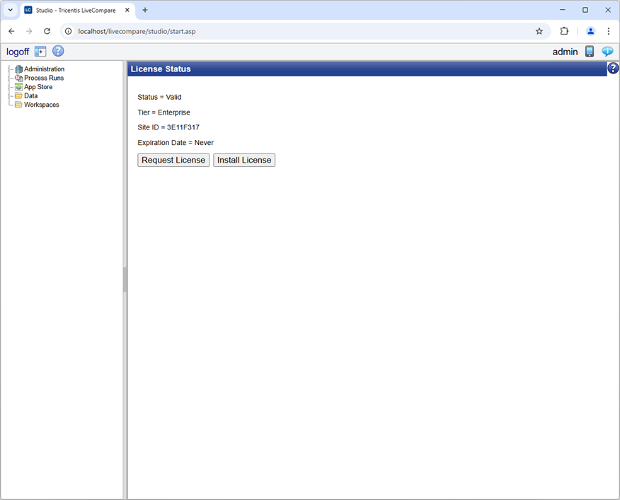 License Status screen.
