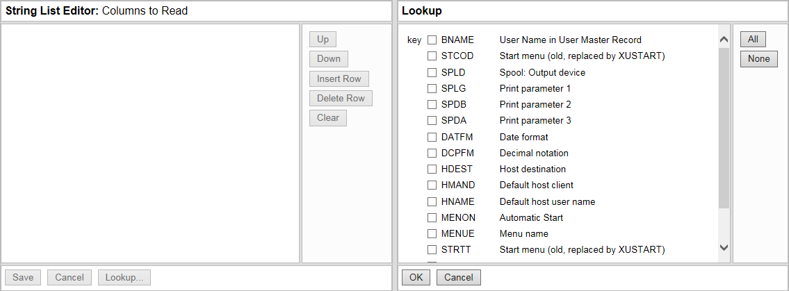 String List Lookups: Columns to Read.