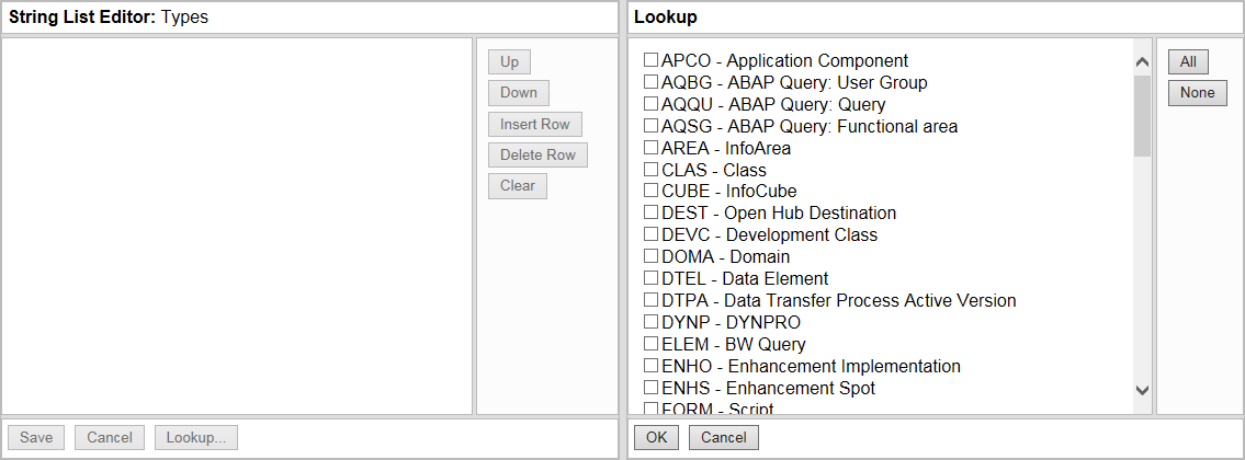 String List Lookups: Types.