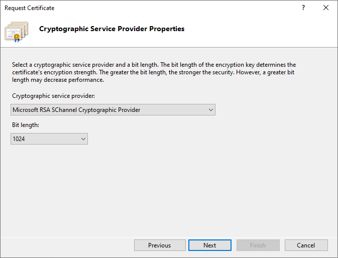Request Certificate diialog.
