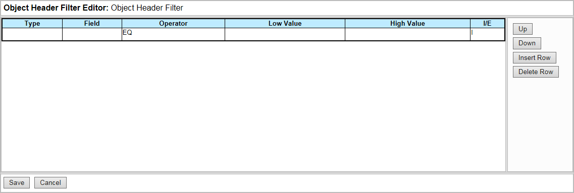 Object Header Filter Editor dialog.