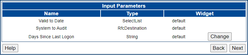 Input Parameters screen.