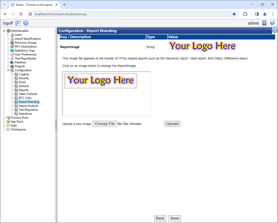 Configuration- Report Branding screen.