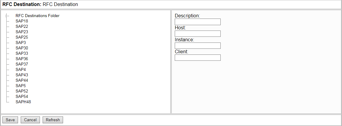 RFC Destination dialog.