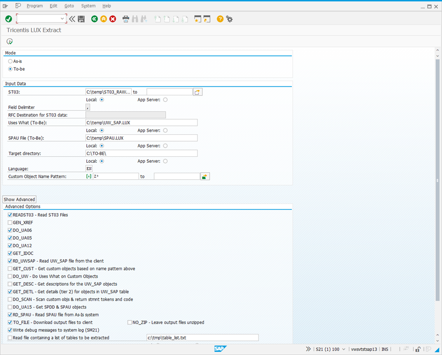 Tricentis LUX Extract screen.