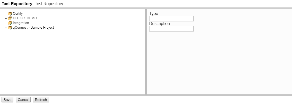 Test Repository dialog.
