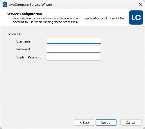 Service Configuration screen.