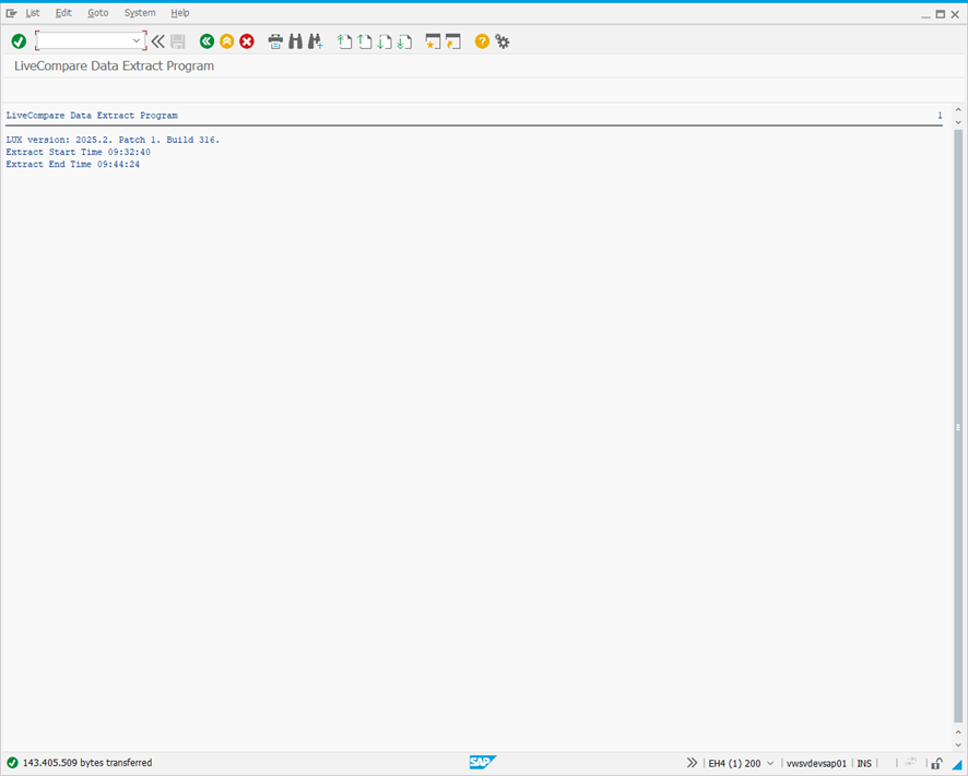 LiveCompare Data Extract Program screen.