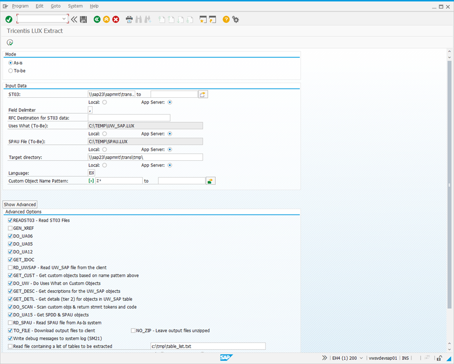 Tricentis LUX Extract screen.
