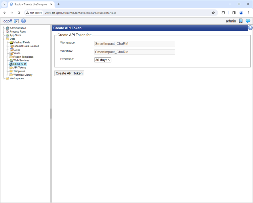 Create API Token screen.