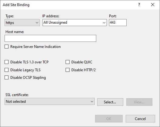 Add Site Binding dialog.