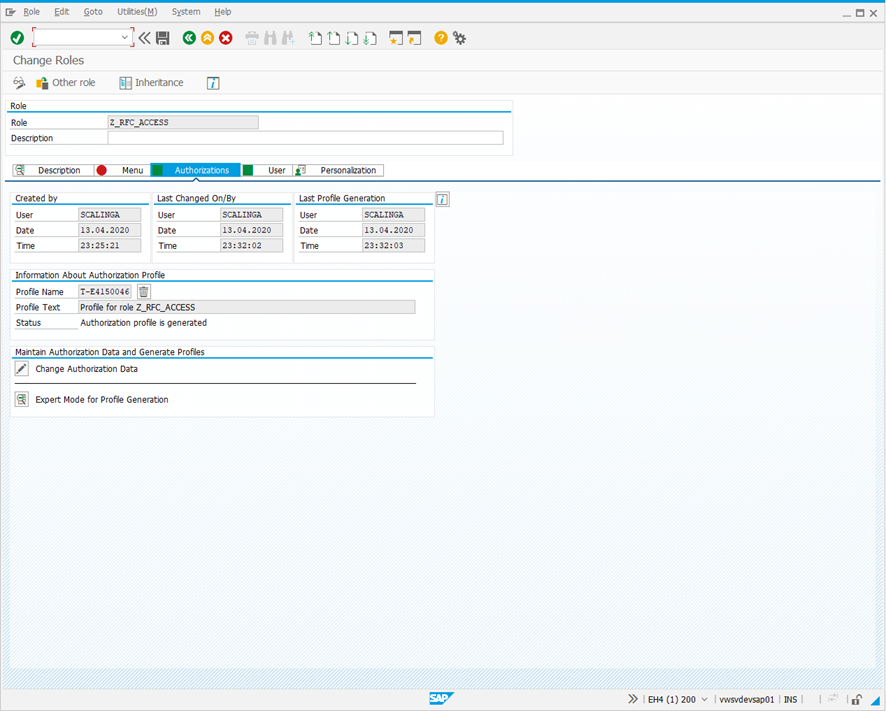 Change Roles screen.
