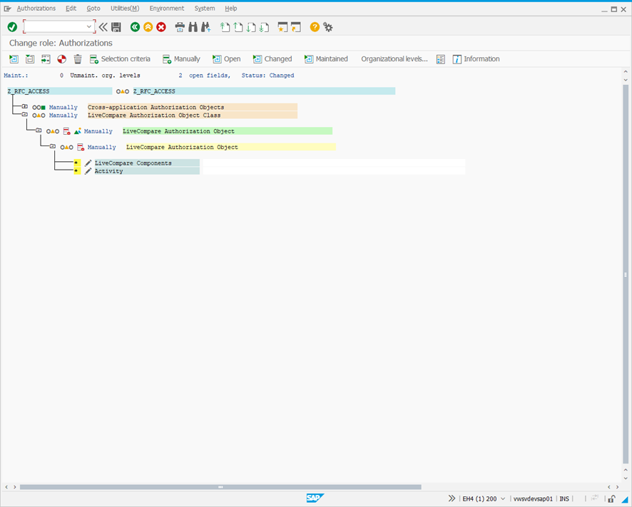 Change role: Authorizations screen.