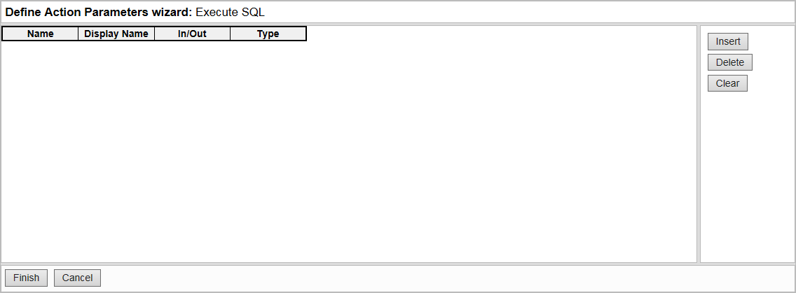 Define Action Parameters wizard dialog.