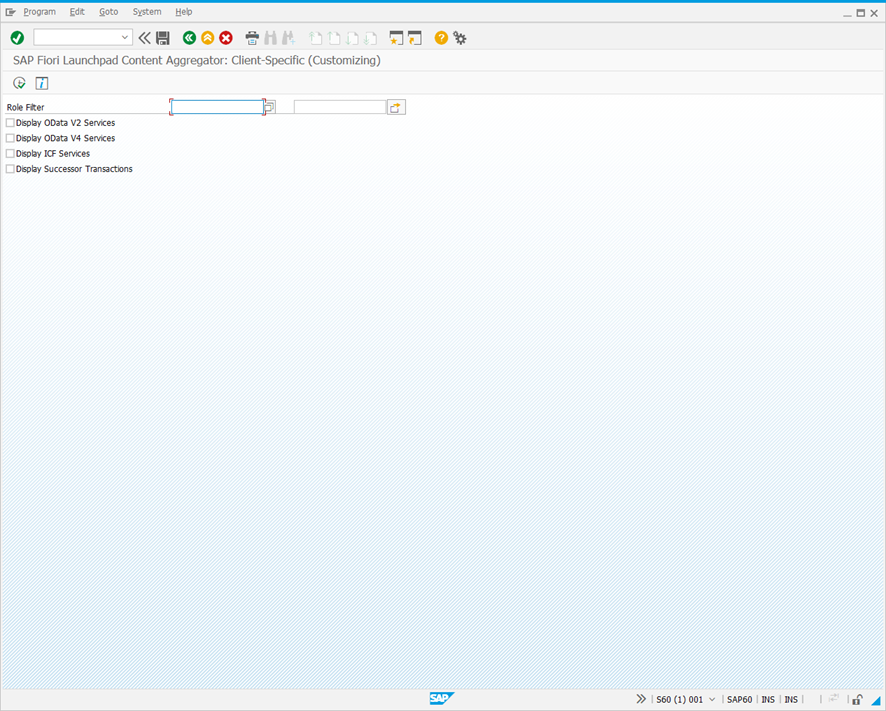 SAP Fiori Launchpad Content Aggregator: Client-Specific (Customizing) screen.