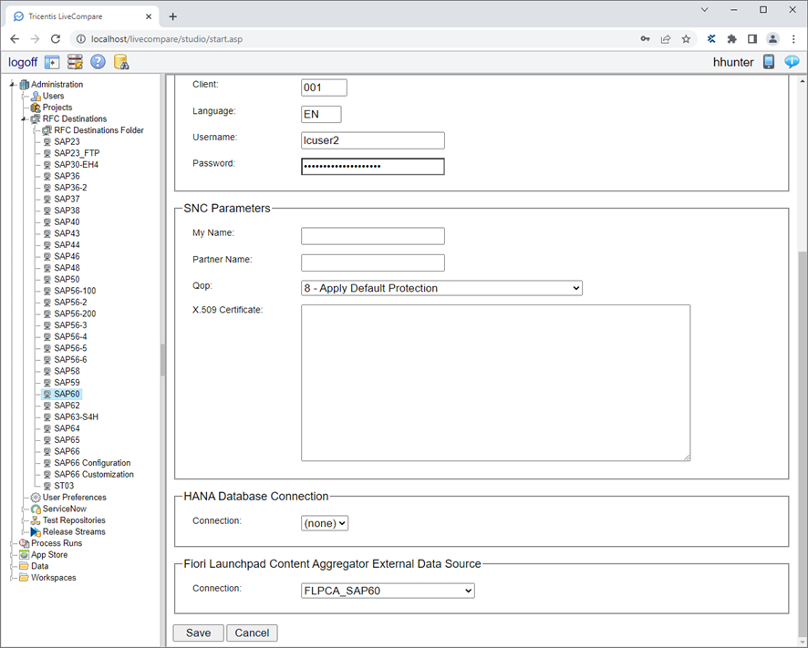 Edit RFC Destination screen.