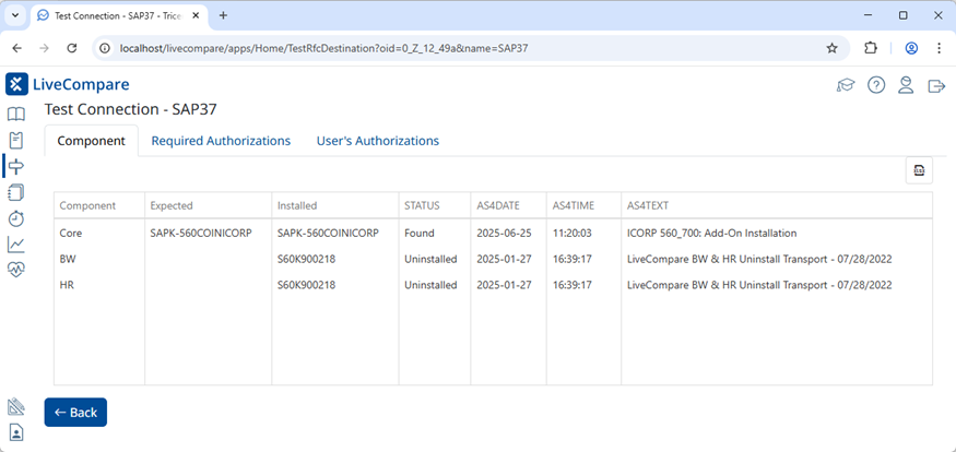 Test Connection screen.