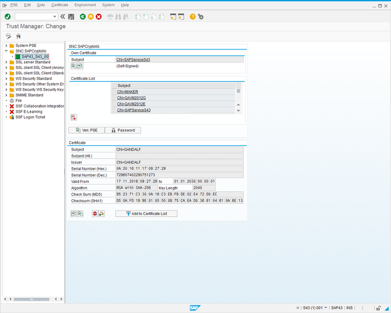 Trust Manager: Change screen.