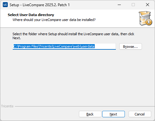 Select User Data directory screen.
