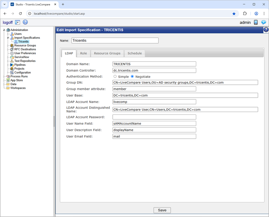 Example LDAP Settings.