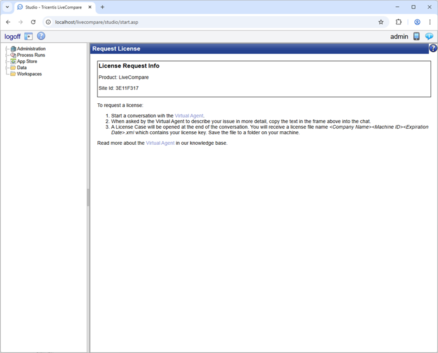 Request License screen.