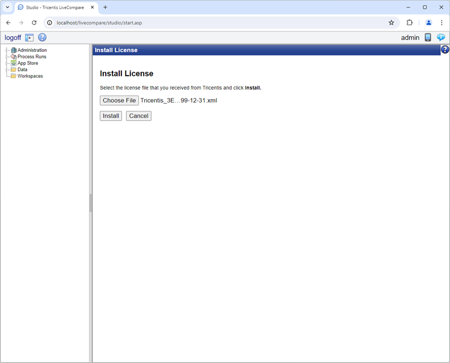 Install License screen.