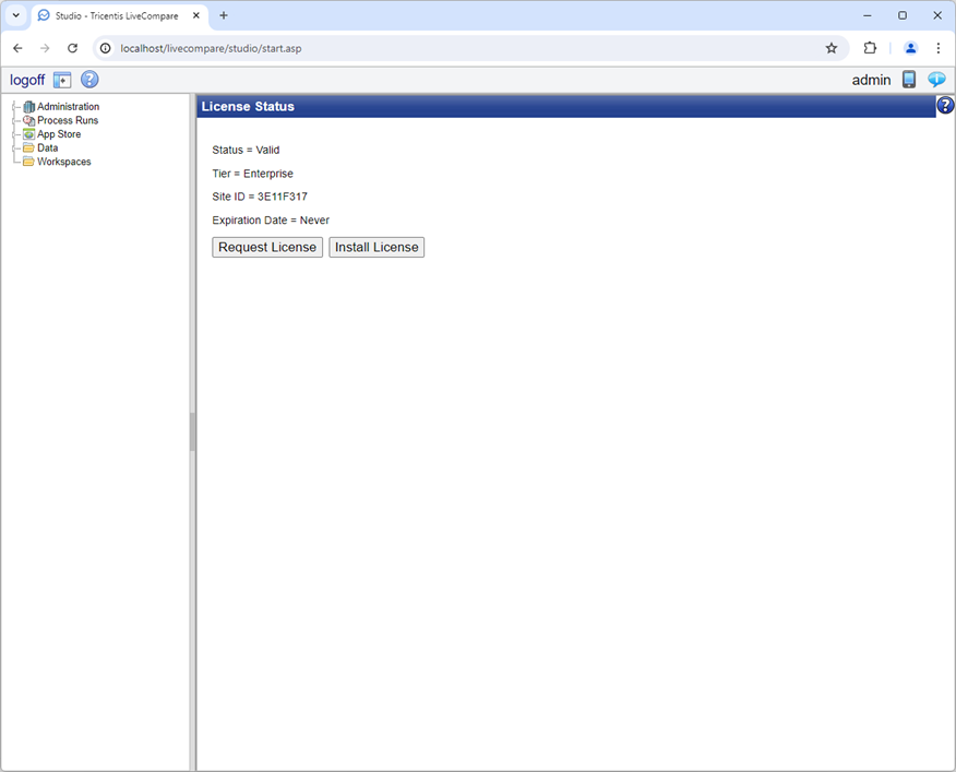 License Status screen.