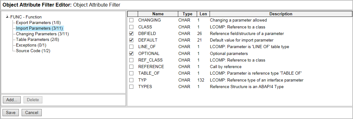 Object Attribute Filter Editor attribute details.