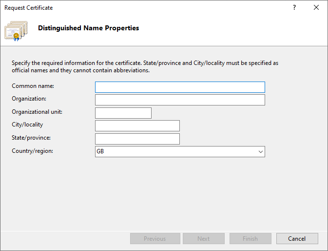 Request Certificate diialog.