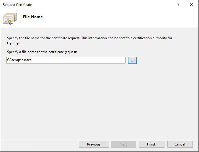 Request Certificate diialog.