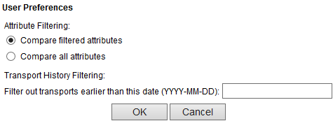 User Preferences attribute filtering dialog.