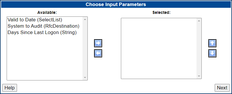 Choose Input Parameters screen.