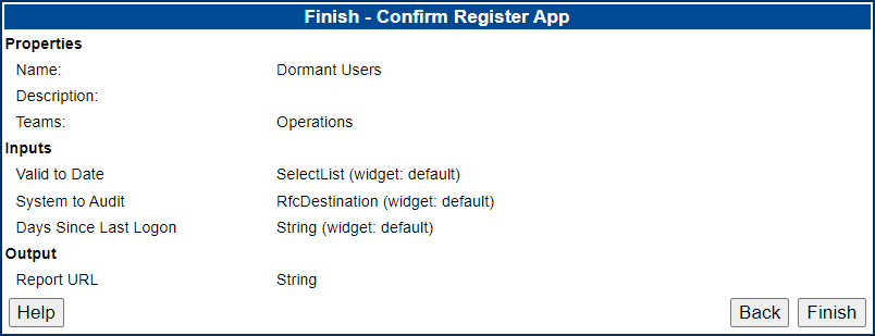 Finish - Confirm Register App screen.
