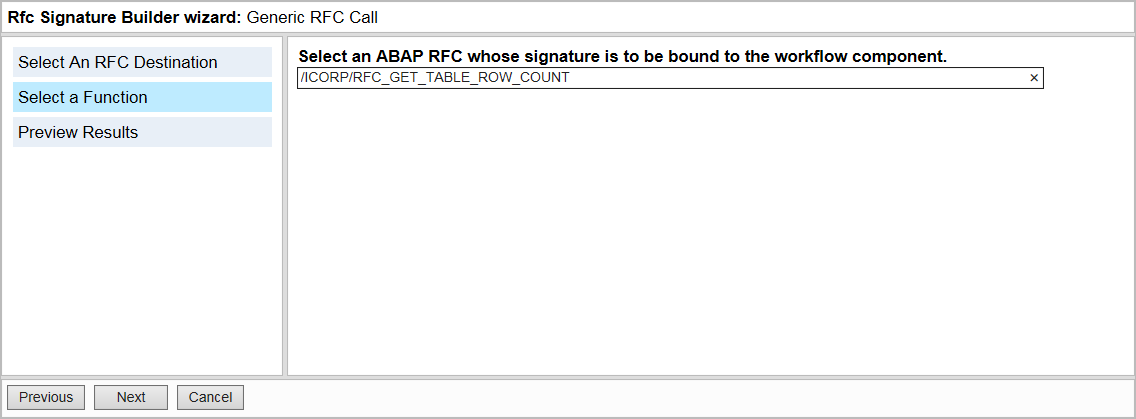 Select a Function screen.