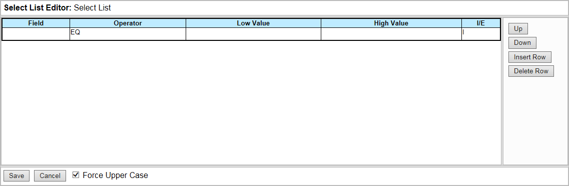 Select List Editor dialog.