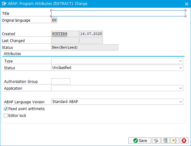ABAP: Program Attributes dialog.