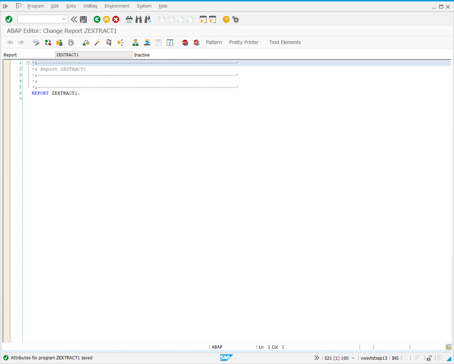ABAP Editor: Change Report screen.