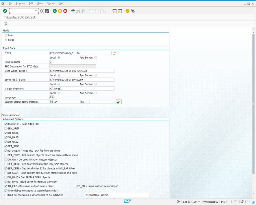Tricentis LUX Extract screen.