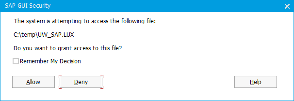 SAP GUI Security dialog.